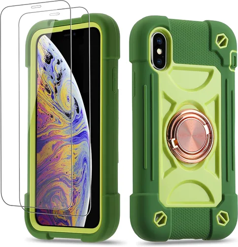 Vista 51 de Funda para iPhone Se3/iPhone Se2, iPhone 6/6S, iPhone 7/iPhone 8 de 4.7 pulgadas con soporte de anillo, con 2 protectores de pantalla resistentes