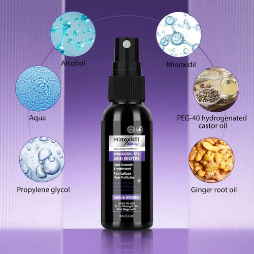 Vista 2 de Spray de minoxidil al 5% para tratamiento de crecimiento del cabello, paquete de 2, evita el adelgazamiento, promueve un cabello más fuerte y lleno