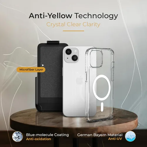 Vista 5 de MOTIVE - Funda transparente para iPhone 15 con clip para cinturón, 6.1 pulgadas Crystal Series, nunca amarillo, probado contra caídas de 10 pies