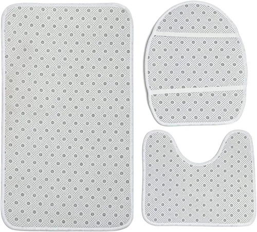 Vista 6 de Juego de 3 alfombras de baño de Feliz Navidad, diseño de muñeco de nieve, copo de nieve, gris nieve, absorbente, antideslizante, tapete