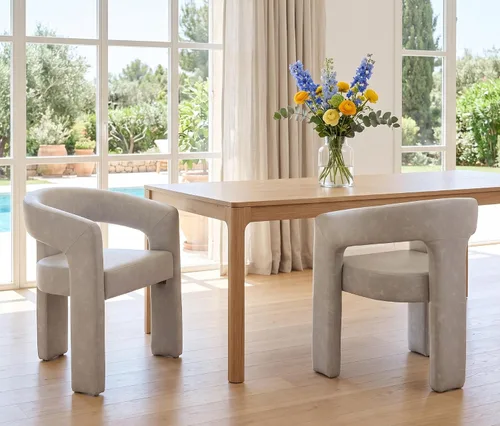 Vista 47 de RIVOVA Silla de comedor moderna de barril, silla lateral acolchada en lino con brazos cómoda para tocador, silla para comedor, sala de estar