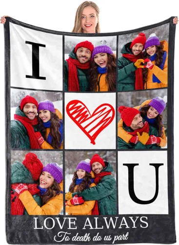 Vista 14 de Manta personalizada regalo conmemorativo con collage de texto fotográfico: fabricada en Estados Unidos, 10 fotos, manta personalizada con mis