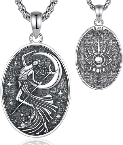 Vista 46 de EUDORA Collar de plata de ley 925 con moneda Hécate, Athena, Perséfono, Nyx, diosa de la luna triple, diosa celta, rueda de Hécate, llave, regalo