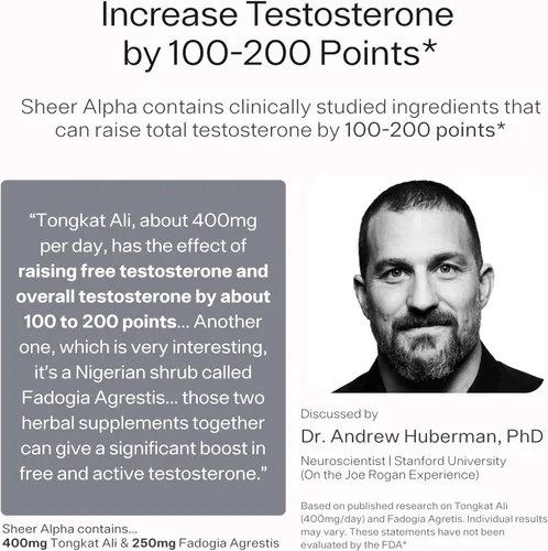 Vista 4 de Potenciador de testosterona para hombres - Sheer Alpha T-Booster - Dosis clínicamente respaldada, fórmula más fuerte - Hecho en Estados Unidos