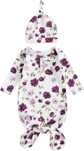 Vista 15 de Camisones florales para bebés recién nacidas niñas con diadema, ropa de dormir, mamelucos, sacos de dormir, conjuntos Navidad y carta