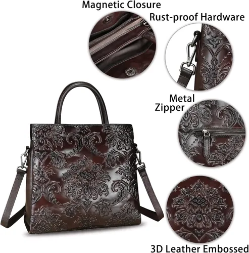 Vista 6 de Bolso bandolera de cuero genuino para mujer, bolso de mano con asa superior, hecho a mano, estilo vintage, bolso cruzado
