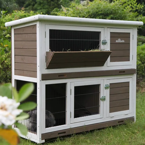 Vista 3 de Aivituvin Rabbit Hutch - Jaula para conejillo de indias para interiores y exteriores, con bandeja extraíble profunda sin fugas, 2 pisos
