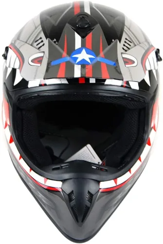 Vista 4 de 1Storm - Casco de motocross para adultos BMX MX ATV Dirt Bike Downhill Mountain Bike estilo Monster Shark Racing HKY_SC09S Negro tiburón