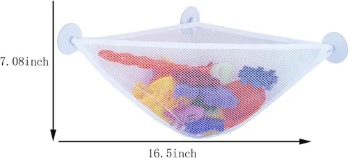Vista 2 de chil Organizador de juguetes de baño con 3 ventosas fuertes montadas para baño/ducha, solución de almacenamiento, red de almacenamiento de juguetes