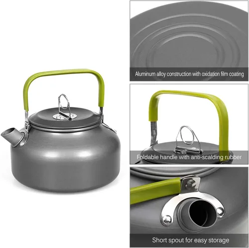 Vista 2 de LIXADA Hervidor de camping 0.8L/1.2L/1.6L para agua hirviendo, tetera de té tetera de aleación de aluminio con mango de silicona bolsa de transporte