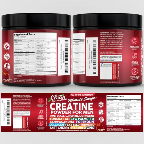 Vista 5 de Clean Nutra Creatina en polvo para hombres + HMB BCAA L Arginina L Citrulina Tongkat Ali Saw Palmetto Ashwagandha Colágeno Semilla de Lino Cúrcuma