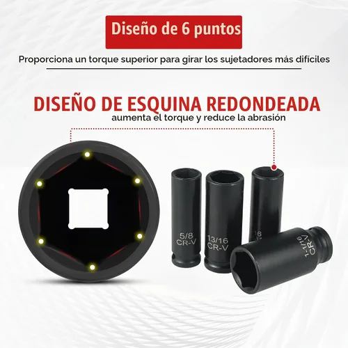Vista 3 de Reniteco Juego de 25 piezas de llaves de casquillo de 1/2" de transmisión, SAE (3/8"- 1-1/2"), casquillos profundos, barras de extensión, reductor