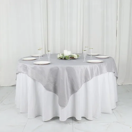 Vista 18 de Tableclothsfactory Mantel cuadrado de tafetán arrugado de acordeón beige de 72 x 72 pulgadas