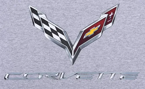 Vista 3 de JH DESIGN GROUP Camiseta para mujer Chevy Corvette C7 Emblema Negro Rojo Heather-Gray