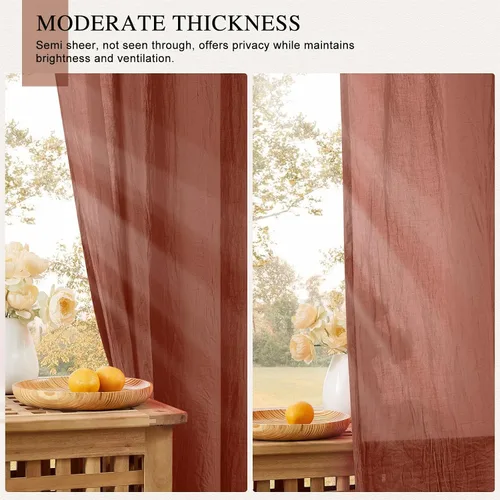 Vista 6 de Anpark - Cortinas traslúcidas de terracota de 96 pulgadas de largo para dormitorio y sala de estar, elegantes cortinas de lino de algodón