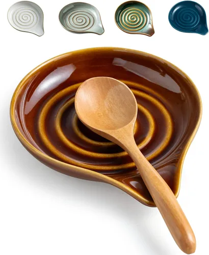 Vista 9 de LAUCHUH Soporte para cuchara para estufa, soporte grande de cerámica para 1.Negro