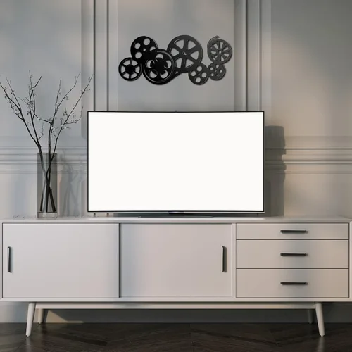Vista 4 de Moxweyeni Carrete de película de metal, arte abstracto de cine antiguo, decoración contemporánea de cine decorativo, carrete de película para Negro