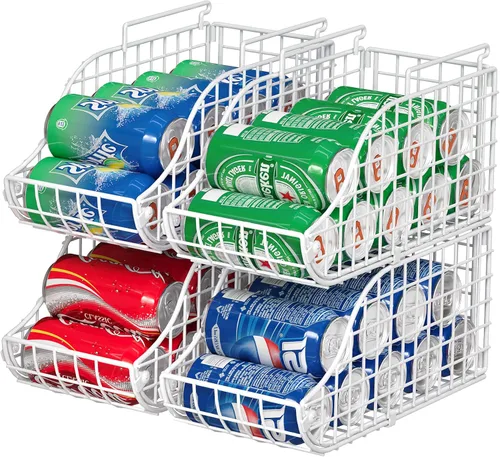 Vista 11 de Sonyabecca Paquete de 4 Organizadores Apilables para Alimentos Enlatados con Asas para Cocina, Organizador de Latas de Soda para Estantes