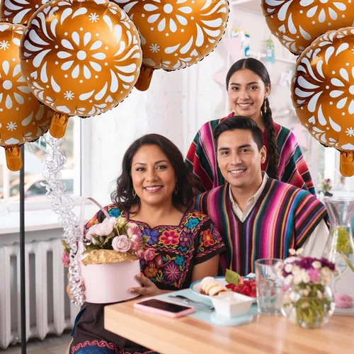 Vista 4 de Soaoo Juego de 6 globos de fiesta Cielito Lindo de 18 pulgadas, decoración de globos temáticos de Talavera mexicana para bodas, cumpleaños, baby