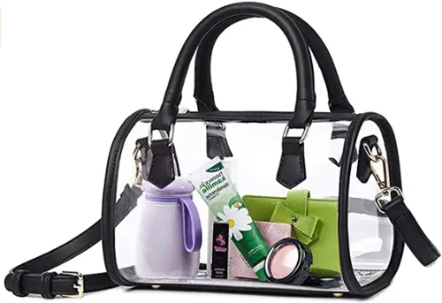 Vista 4 de Bolso transparente para mujer, bolso de hombro con asa superior, bolso de PVC Negro