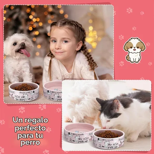 Vista 6 de Maxcheck - 2 cuencos de cerámica para perros pequeños, 5 pulgadas, color Rosa