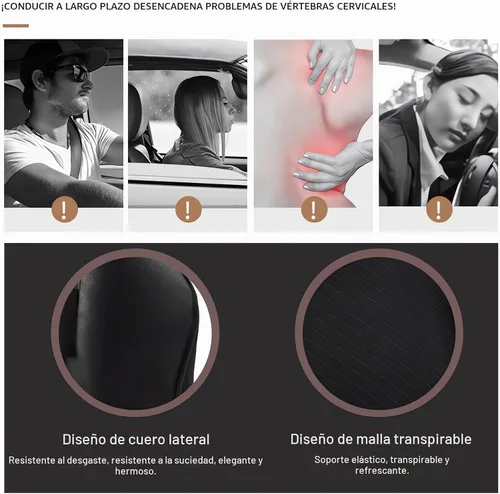 Vista 4 de Cojines para reposacabezas de asiento de automóvil, almohada ergonómica de espuma viscoelástica 3D para el cuello del auto con funda extraíble Negro