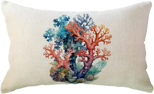 Vista 10 de ULOVE LOVE YOURSELF Funda de almohada de acuarela coral con diseño de planta de follaje de árbol de mar, océano náutico, playa, casa, fundas