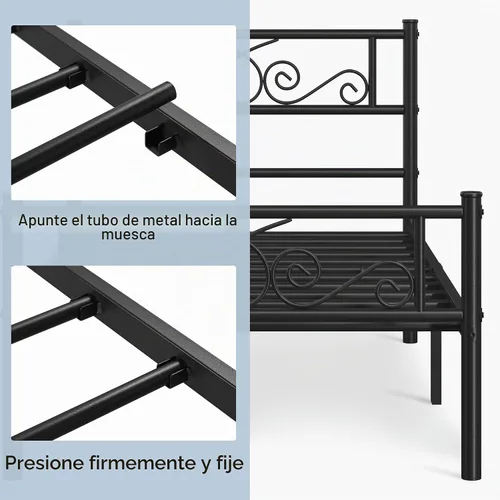 Vista 6 de Yaheetech - Base de cama, plataforma clásica de metal con cabecera y estribo - base de colchón con diseño floral para adultos, niñas, niños Negro
