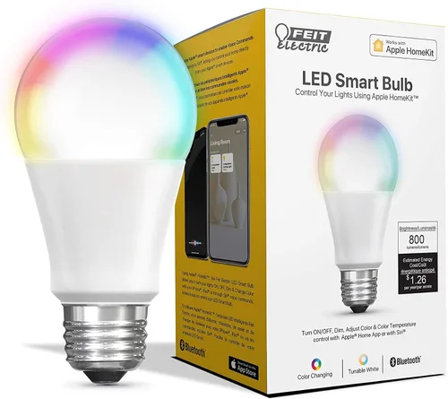 Vista 5 de Feit Electric OM60/SW/HK 60W equivalente a A19 Smart, funciona con Apple HomeKit y control de voz Siri, no requiere concentrador, 4.4 pulgadas