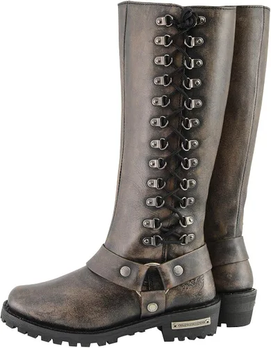 Vista 7 de Botas de piel con arnés y cordones completos, clásicas para mujer de Milwaukee Leather.
