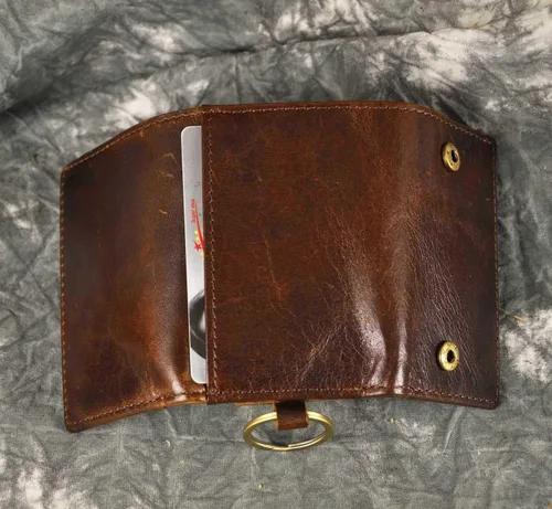 Vista 6 de Le'aokuu Funda de cuero genuino para llave de coche con gancho para monedas, billetera a presión