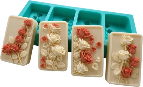 Vista 11 de Molde de jabón hexagonal para alivio de flores, 3 cavidades, molde de silicona para jabón natural, vela perfumada, cera de chocolate, mousse