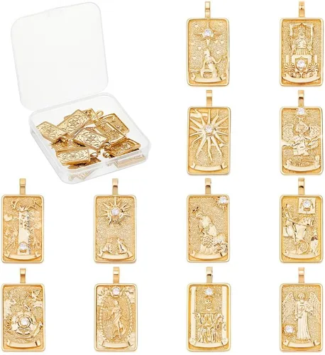 Vista 9 de SUNNYCLUE 10 piezas de 10 estilos de acero inoxidable Tarot Card Tarot Card Charms Collar Colgante Delicado Joyería Encantos para DIY Accesorios