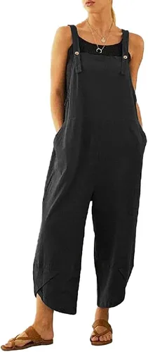 Vista 8 de Overol de verano para mujer, overol de pierna ancha, informal, holgado Verde militar