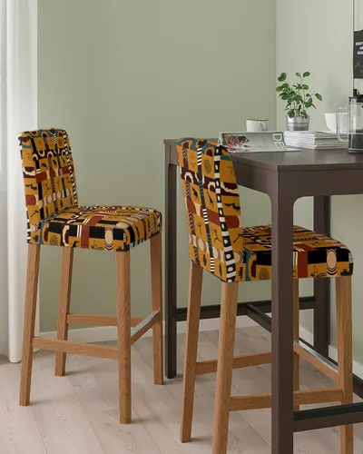Vista 2 de Juego de 2 fundas elásticas para asiento de taburete de bar, extraíbles y lavables, fundas para sillas de estilo africano, fundas de cojín