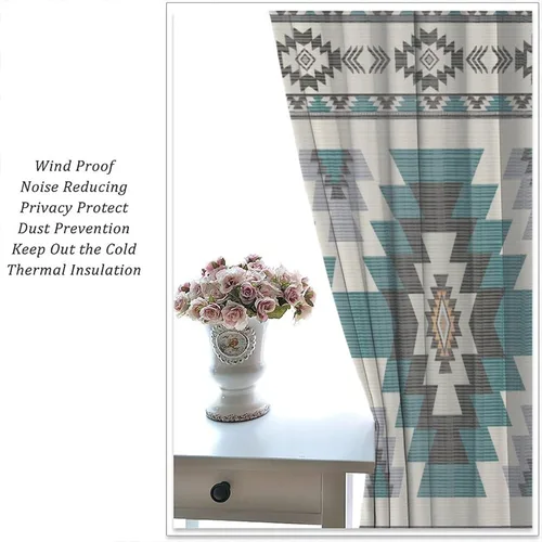 Vista 240 de Cortinas con patrón geométrico tribal, estilo suroeste, azteca, rústico, occidental, nativo americano, opacas, con bolsillo para barra, decoración