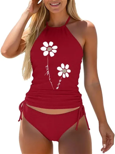 Vista 16 de Omichic Trajes de baño tankini para mujer, de dos piezas, blusa tipo tankini modesta con parte inferior de bikini Negro