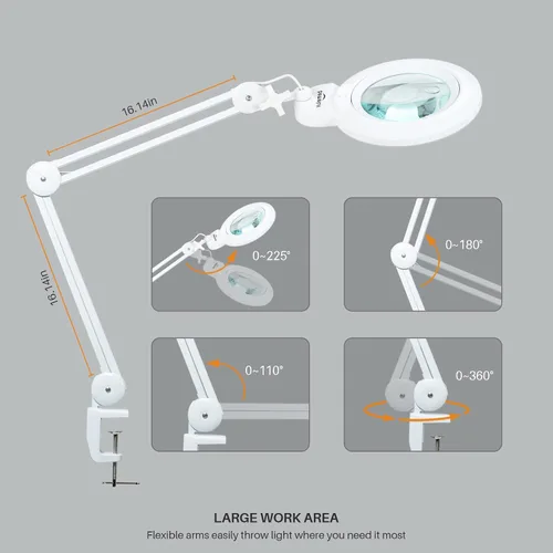 Vista 2 de Bifocals - Lámpara de escritorio con aumento con abrazadera, 5 dioptrías con 20 dioptrías, lente desmontable de 6 pulgadas y 120 luces LED, 3 modos