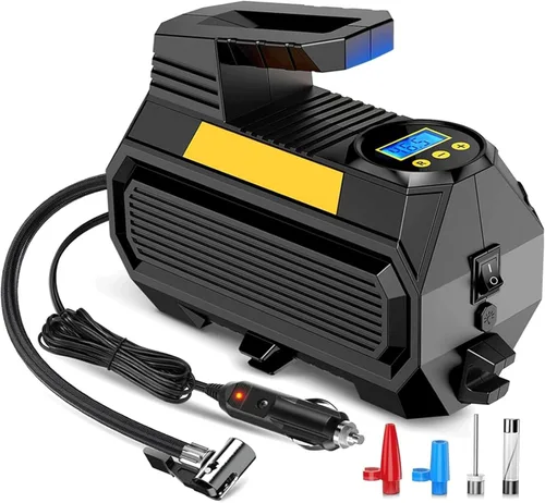 Vista 9 de Inflador de neumáticos, compresor de aire portátil, bomba de aire automática de 12 V CC para neumáticos de automóvil, 150 PSI con medidor de presión