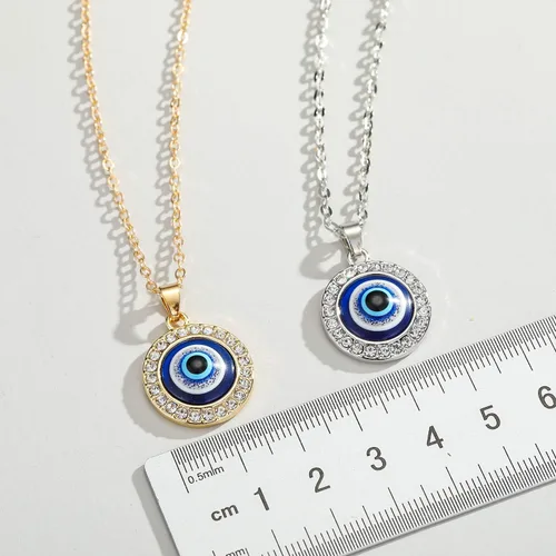 Vista 6 de Gargantilla con colgante de ojo malvado azul, collar de la suerte de cuerda de cuero para mujer