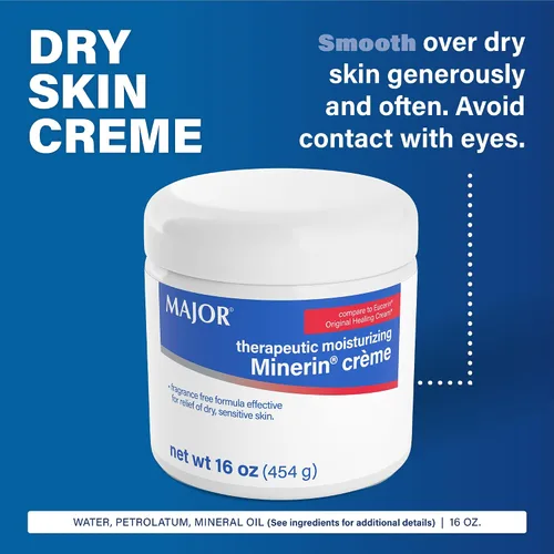 Vista 4 de MAJOR Minerin Créme hidratante terapéutico, crema hidratante corporal para piel seca, sin fragancia, 16 onzas (paquete de 1)