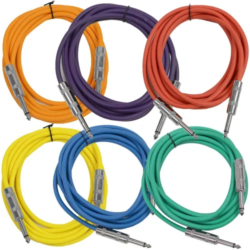 Vista 5 de Seismic Audio Cables de guitarra para altavoces, cables de guitarra TS de ¼ pulgadas, 3 pies, multicolor, paquete de 6 Color múltiple