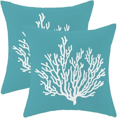 Vista 23 de AEIOAE Juego de 2 fundas de almohada costeras de 16 x 16 pulgadas, fundas de cojines decorativos náuticos de playa con estrellas de mar negras