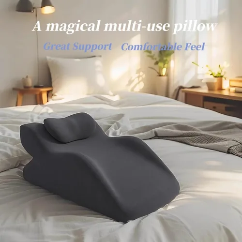 Vista 6 de Almohada multifuncional con respaldo ergonómico de cuña con amplias aplicaciones, cojín de espuma viscoelástica para dormir y leer, almohada Gris