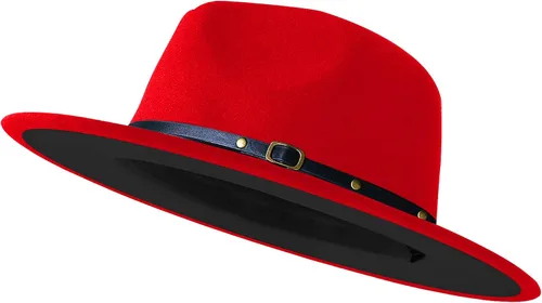 Vista 11 de Sombreros de ala ancha tipo Fedora para mujeres y hombres, sombrero de vestir de dos tonos, sombrero de fieltro tipo Panamá en dos tallas para Negro