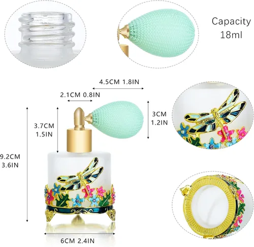 Vista 5 de YU FENG Botella de perfume de libélula de la vendimia 5ML y libélula verde de 0.6 fl oz con flores botella de spray de perfume esmerilado