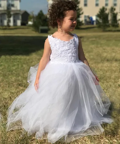 Vista 3 de Plwedding Vestido de niña de las flores con encaje y tul, para fiesta y primera Comunión