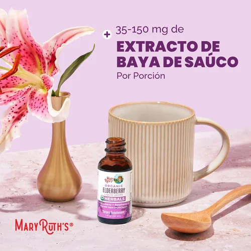 Vista 7 de MaryRuth's - Jarabe de saúco negro orgánico en gotas, apoyo inmunológico, vegano, sin OGM y sin gluten, para 1 mes, arándano y frambuesa - 1 onza