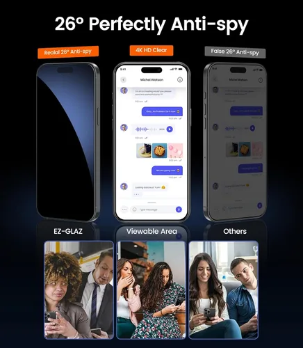 Vista 3 de Paquete de 4 protectores de pantalla de privacidad para iPhone 14 Pro [6.1 pulgadas], dureza 9H + 12 pies, grado militar, inastillable, película