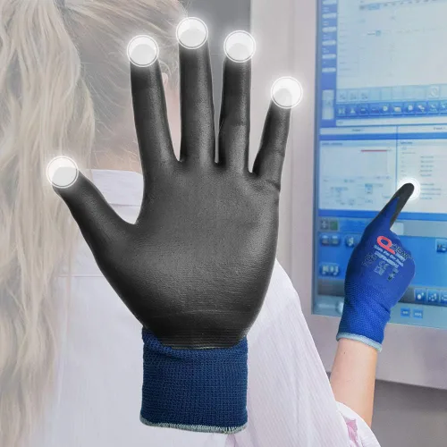 Vista 4 de Paquete de 3 pares de guantes de seguridad para el trabajo, color azul marino, con revestimiento de espuma de nitrilo de goma, uso general, trabajo